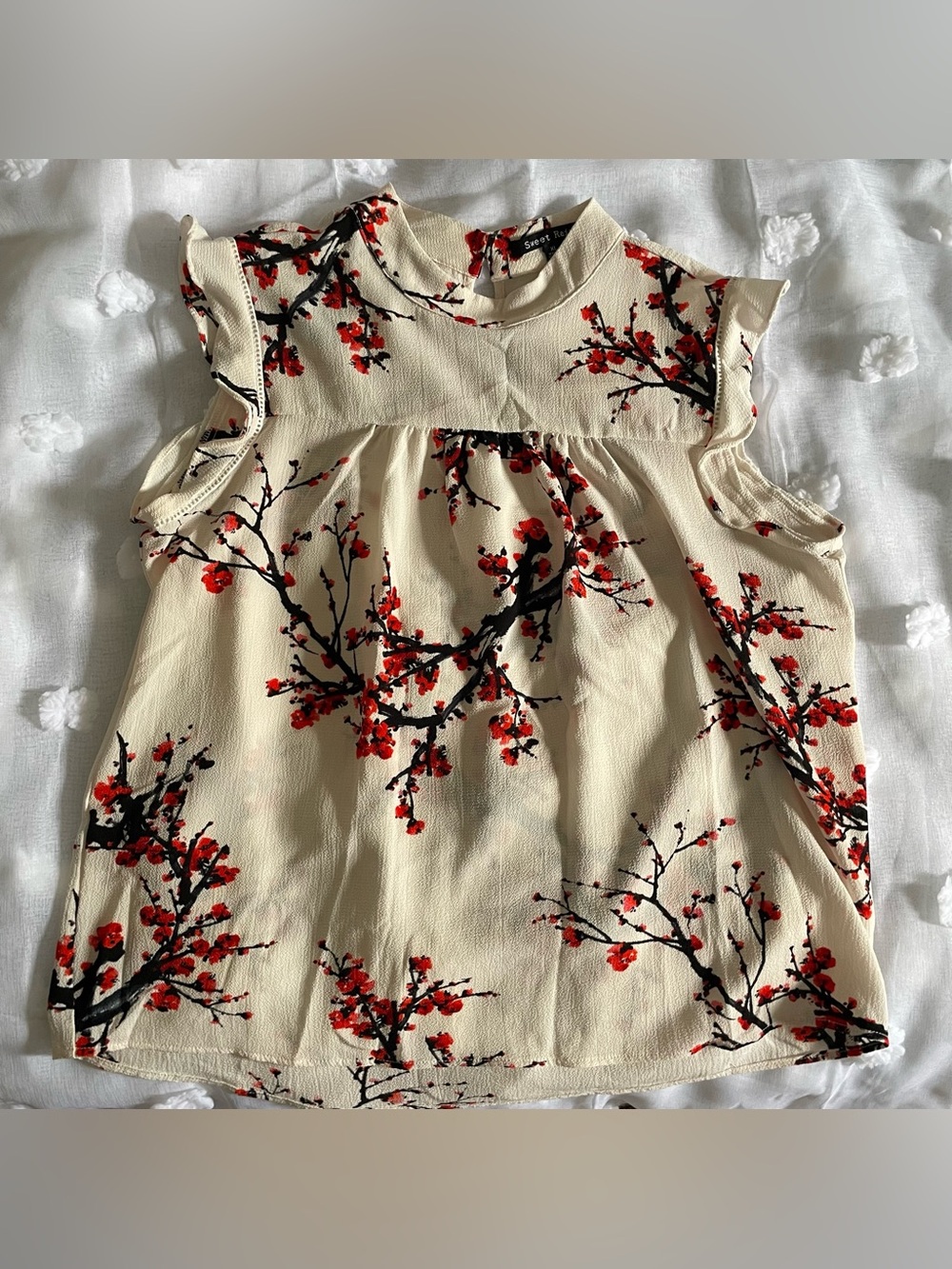 Cream Floral Flutter Sleeve Top